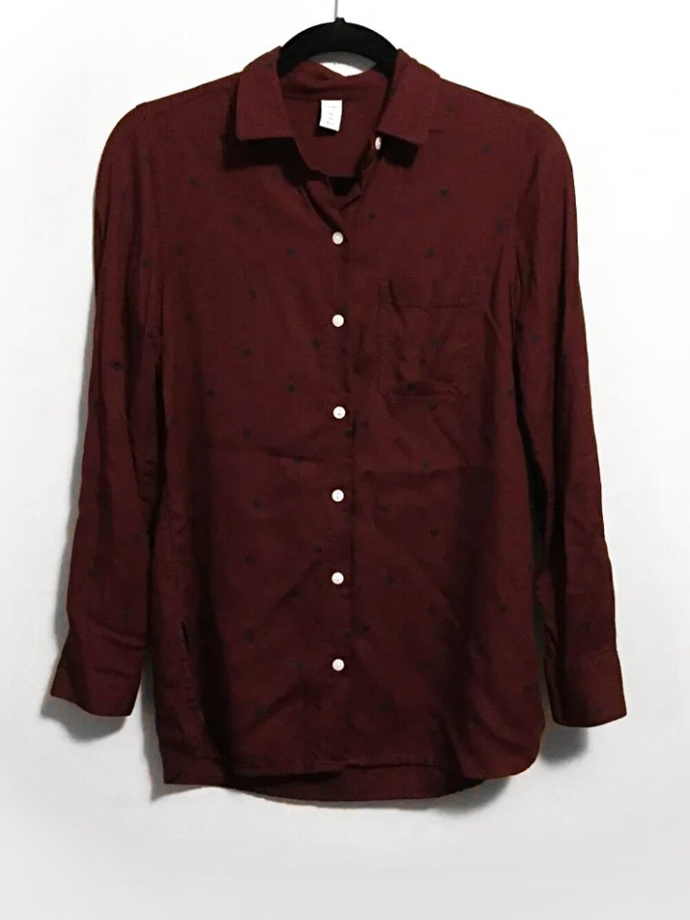 Old Navy Burgundy & Black Polka Dot Button Down Rayon Shirt XS